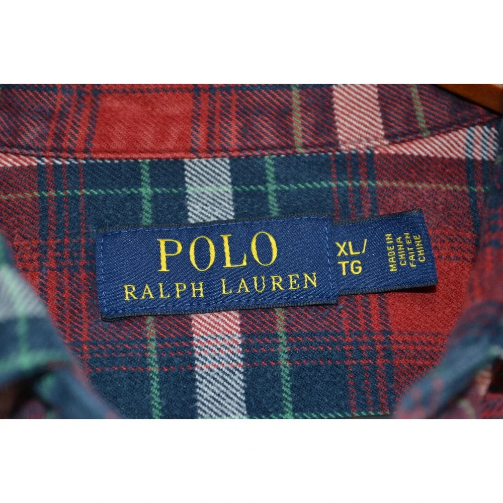 Polo‎ Ralph Lauren Red Plaid LS Button Down Front Flannel Shirt Mens Size XL